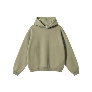 Sweat-shirt à capuche oversize en molleton vert olive uni, coupe décontractée unisexe, épaules tombantes, 100 % coton, idéal pour l'automne - Product Image 3