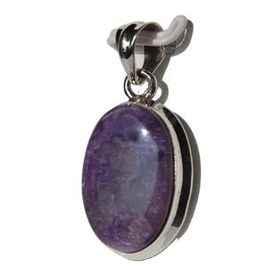 2025 Grado Superior Charoite cabujón Unisex colgante 925 plata esterlina forma ovalada bisel ajuste Natural moda colgante encantos - Product Image 5