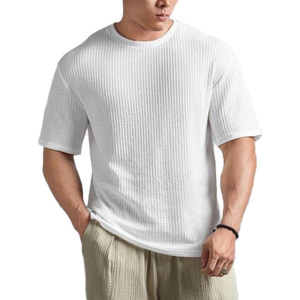 T-shirt gaufré personnalisé de haute qualité pour homme, coupe oversize, col rond, manches courtes, épaules tombantes, décontracté - Product Image 1