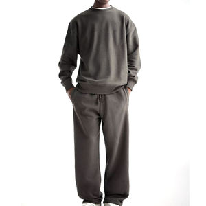 Conjunto Deportivo de Sudadera con Cuello Redondo y Manga Larga para Hombre, Color Sólido, Corte Holgado, Algodón Medio, Ropa Casual de Otoño con Bolsillos Laterales - Product Image 3