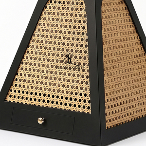 Pyramid-Shaped Wooden Arabic <b>Bakhoor</b> Burner With Rattan Mesh Panels And Storage Drawer, Ideal For Incense And <b>Oud</b> Fragrance Use - Product Image 5