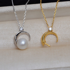 Collar con Colgante de Plata S925 Wenchi con Perla Lunar de 7-9mm, Base Vacía para Accesorios de Joyería DIY 20478 China - Product Image 1
