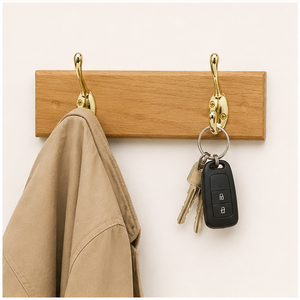 Porte-manteau mural robuste en bois massif avec crochets en laiton poli pour manteaux, sacs et clés, à prix raisonnable - Product Image 4