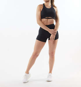 Sujetador deportivo de alto soporte para mujer, liso, con cuello alto y costuras frontales, transpirable, para entrenamiento, yoga, gimnasio y fitness, con logo frontal - Product Image 6