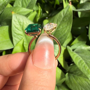 Anillo de Compromiso y Boda de Alta Calidad con Diamante Cultivado en Laboratorio de 3.30 Quilates, Corte Esmeralda en Forma de Pera, Chapado en Platino y Oro Blanco, Precio de Fábrica - Product Image 2