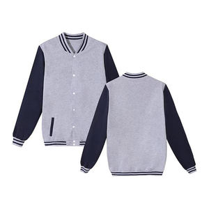 Chaqueta Varsity Gris para Hombre con Mangas Azul Marino, Cuello Camisero, Cierre de Botones, Corte Regular, para Otoño - Product Image 1