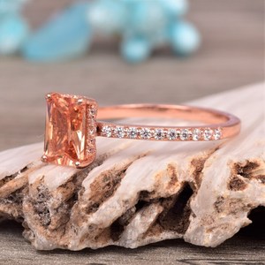 Anillo de Compromiso de Morganita Rosa Melocotón, Anillo Delicado de Morganita, Plata de Ley 925, Chapado en Oro Rosa de 14K - Product Image 5