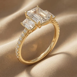 High Quality Emerald Cut Lab Grown Diamond Three Stone Ring for Wedding Engagement VVS VS Fine Ring at Affordable Price - Product Image 2