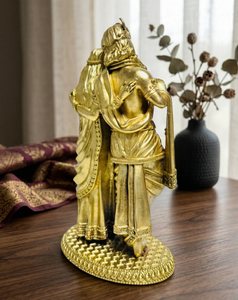Idole de Radha Krishna en laiton pur plaqué de Jaipur Metals |   100% Laiton |   Statue de divinité hindoue |   10,5x7x16cm |   560g |   Déménagement en bonne ambiance - Product Image 5