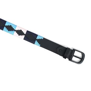 Customize Genuine Leather Sam Browne Black Polo <b>Belt</b> with Alloy Silver Plated Buckle Waterproof Cow Hide - Product Image 2