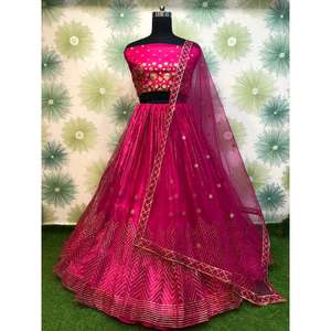 FIL DE CRÉATEUR BRODERIE TRAVAIL LEHENGA CHOLI AVEC DUPATTA ROSE - Product Image 1