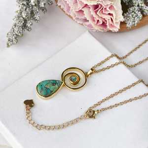 Collar de Plata de Ley 925 con Colgante de Turquesa y Baño de Oro de 14K, Piedra Natural, Joyería para Mujer, Regalo - Product Image 4