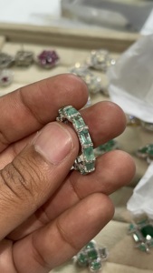 Natural <b>Emerald</b> & Diamond Sterling 925 <b>Silver</b> Handmade <b>Ring</b> - Product Image 3