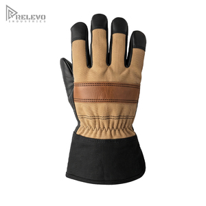 Custom Canvas & Grain <b>Leather</b> Motorcycle Gloves Extended Gauntlet Safety <b>Cuff</b> Shirred Elastic <b>Wrist</b> <b>Leather</b> Knuckle Gloves - Product Image 1