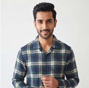 Men's <b>Plaid</b> Printed Cotton <b>Pajama</b> Set Full Sleeve Turn-down Collar Breathable Winter Loose Fit Side Pockets Streetwear 2-in-1 - Product Image 4