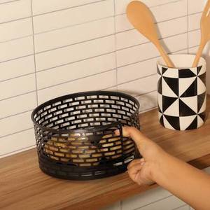 Round Metal Storage <b>Basket</b> Stainless Steel Kitchen Organizer Minimalist Design Durable <b>Food</b> - Product Image 1