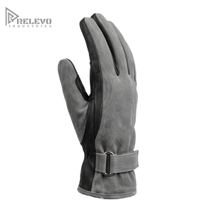 Custom Vintage Grey Waxed Canvas Motorcycle Gloves Genuine Black Leather Palm Biker Gloves D-Ring Wrist Strap Heritage Urban - Product Image 3