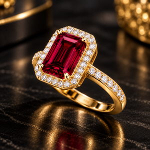 Bague de fiançailles unisexe en or massif 14 carats avec diamant naturel taille émeraude et halo, plaqué rhodium, bijoux de luxe pour soirée - Product Image 4