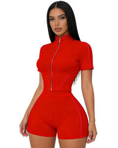 Conjunto Deportivo Personalizado para Mujer, Chaqueta con Cuello Alto y Pantalones Cortos con Logotipo Bordado, Conjunto de 2 Piezas para Gimnasio, Ropa Deportiva para Mujer - Product Image 5