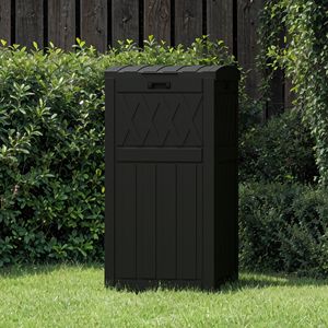 Poubelle d'intérieur mince 80L en PP avec couvercle superposé et plateau anti-goutte, bac à déchets étanche pour patio, terrasse, jardin, noir - Product Image 1
