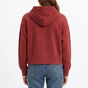 Sudadera con capucha roja para mujer, de color sólido, manga larga, de algodón y forro polar, informal, con bolsillos, para otoño, a precio económico. - Product Image 5