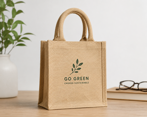 Sac fourre-tout en jute écologique, optez pour le vert, sac cadeau durable - Product Image 1