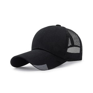 Casquette de baseball unisexe noire à 6 panneaux, ajustée, en maille respirante, pour sports de plein air, couleur unie, style décontracté pour adultes, printemps-été - Product Image 3