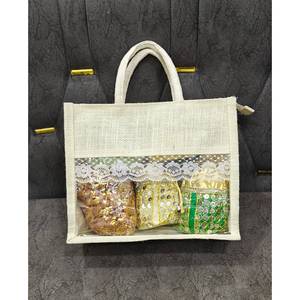 Bolsa de yute con ventana, logotipo personalizado, bolsa de arpillera natural para exhibición de productos, embalaje de regalo, bolsa de mano para fiestas y eventos, venta al por mayor. - Product Image 1