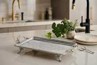 Plateau de service antique en laiton avec poignées, plateau à thé et à café argenté avec pieds, style ottoman, décoration de luxe pour la maison, cadeaux