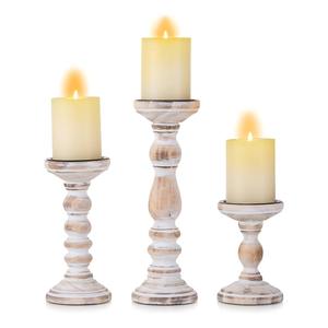 Portavelas de Madera Tallada, Juego de 3 Portavelas Rústicos, Decoración de Estilo Rústico, Decoración de Lujo para el Hogar en Arabia Saudita - Product Image 1