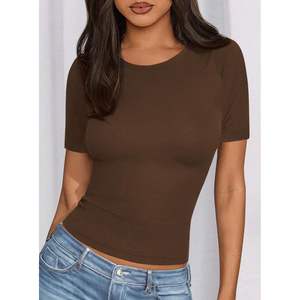 Camisetas Básicas de Moda Verano 2025 para Mujer, Cuello Redondo, Manga Corta, Tejido Acanalado, Ajuste Delgado, Estilo Casual, Top sin Mangas - Product Image 2