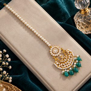 High Quality Pearl Chain Crescent Teal Drop Maang <b>Tikka</b> Wholesale Bulk Custom Design - Product Image 3