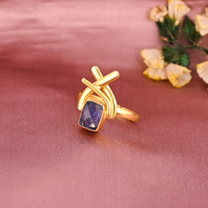 Anillo Ajustable de Latón Chapado en Oro con Cianita Azul Natural para Mujer - Product Image 2