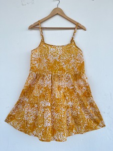 Mini-robe en coton à imprimé floral jaune, bretelles spaghetti, sans manches, à volants, robe d'été décontractée, robe de plage, tenue de pique-nique et de vacances - Product Image 1