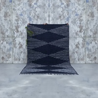 Tapis d'intérieur moderne en laine tissé à la main, écologique, motif abstrait indigo profond, fait main, à poils ras, fin, antidérapant, antibactérien, pour animaux de compagnie