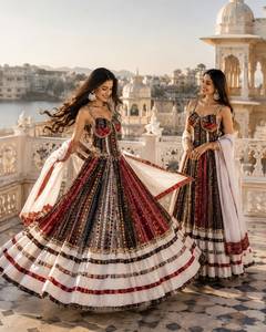 Traditional Indian Wedding <b>Lehenga</b> Choli Set For <b>Women</b> Floor-Length Silk Embroidered Red Black White Loose Fit Ethnic Wear - Product Image 1