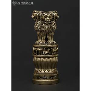 4 pulgadas latón Satyamev Jayate emblema nacional de la India escultura hecha a mano para el hogar y las oficinas hechas en la India - Product Image 4