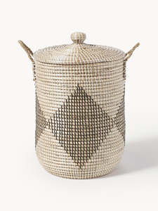 Natural Rattan Storage <b>Basket</b> <b>With</b> <b>Lid</b> And Handles Circle Shape Rustic Style For Sundries Storage - Product Image 1