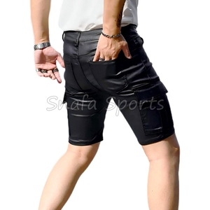 กางเกงขาสั้นหนังแท้ผู้ชายสั่งทำพิเศษ พร้อมกระเป๋าซิปคู่ด้านหน้า ทรงเข้ารูป แฟชั่นทันสมัยและสไตล์สตรีทแวร์ - Product Image 4