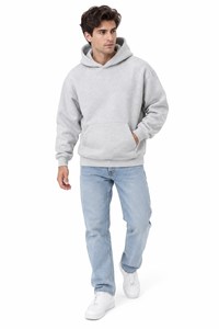 Sweat à capuche surdimensionné pour homme en molleton chiné avec cordon de serrage, capuche croisée, épaules tombantes, poche kangourou et poignets côtelés - Product Image 3