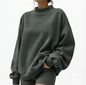 เสื้อสเวตเชิ้ตคอเต่าทรงโอเวอร์ไซส์สำหรับผู้หญิง แบรนด์ส่วนตัว ผ้าฝ้ายฟลีซเนื้อนุ่ม สวมใส่ได้ทุกวัน สไตล์สตรีทแวร์ - Product Image 1