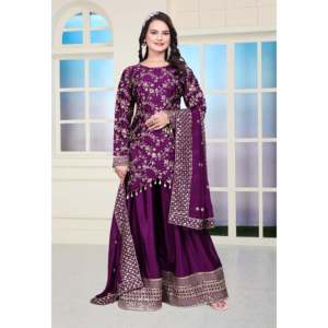 Traje de fiesta de diseñador para mujer, conjunto de traje Sharara, secuencia bordada, trabajo - Product Image 2