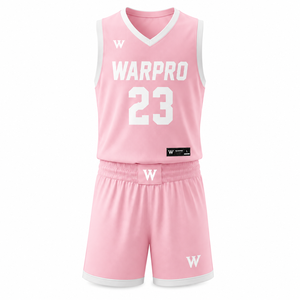Ensemble de maillot de basket-ball WARPRO, sublimé, anti-transpiration, unisexe, adulte, col en V, sans manches, haute qualité, débardeur et short - Product Image 1
