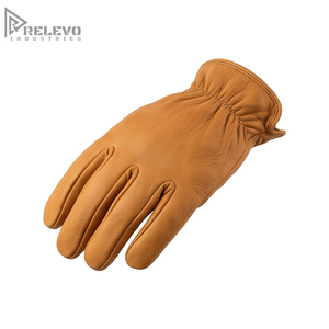 OEM Custom Vintage Yellow Tan Leather Roper Gloves Genuine Grain Cowhide Work Gloves Elastic Wrist Short Cuff Biker Driver - Product Image 2