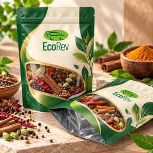 EcoRev Premium Spice Mix Stand up <b>Pouch</b> Resealable Zipper Top Recyclable Food Grade BOPP/LDPE <b>Laminated</b> Packaging - Product Image 5
