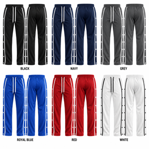 Pantalones de calentamiento de baloncesto personalizados para hombre con botones a presión de liberación rápida, pantalones de entrenamiento para equipo, fabricante de ropa deportiva de marca privada OEM - Product Image 2