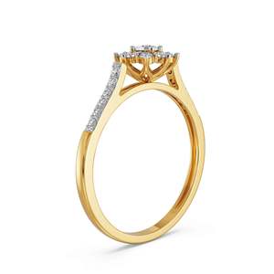 Bague de Fiançailles et de Mariage de Luxe en Moissanite Plaqué Or, Centre Rond Brillant, Bande Accélérée avec Pavé Floral pour Anniversaire de Mariage - Product Image 3