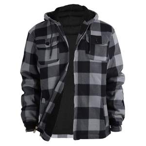 Boomletcorp Custom Casual Hooded Winter Fleece <b>Jacket</b> <b>Men</b> Oversized Flannel Plaid Regular Sleeve <b>Canvas</b> Fabric Zipper Quick Dry - Product Image 5