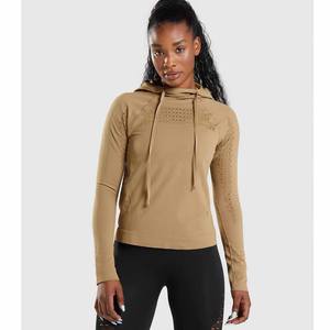Sudadera con Capucha para Mujer, Estilo Informal, Ajustada, de Forro Polar Elástico Beige, con Capucha con Cordón Frontal, para Invierno - Product Image 5