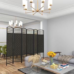 Paravento Pieghevole Artigianale a 6 Pannelli in Carta Traslucida Nera Effetto Onda, Divisorio per Ambienti, per Casa e Ufficio, Tradizionale e Portatile - Product Image 2